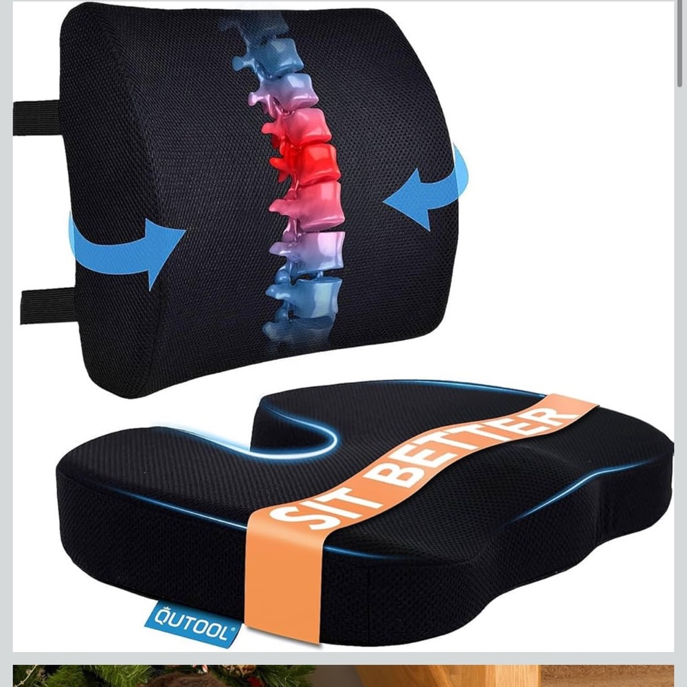 Ergonomic Black Seat Cushion filled with white memory foam